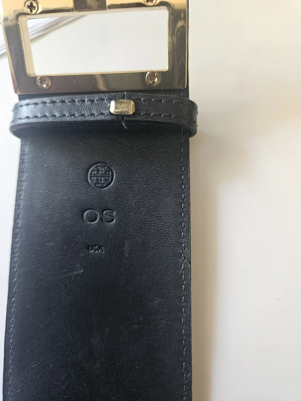 Tory Burch Black Leather Bracelet with Gold Logo Plate
